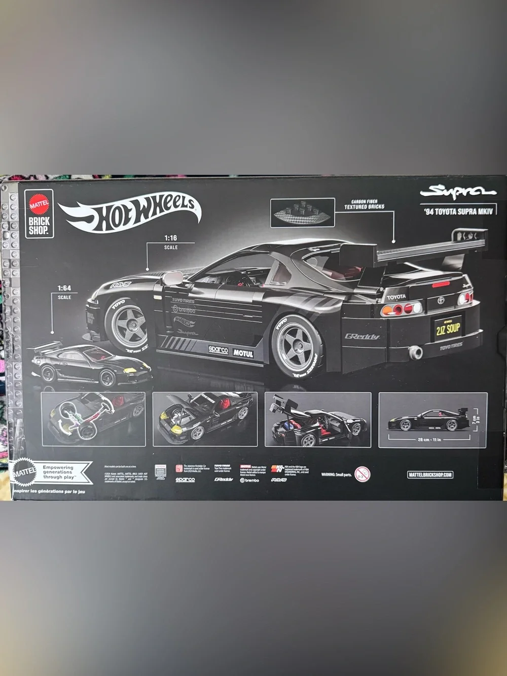 Hot Wheels Brick Shop Black '94 Toyota Supra MKIV Building Set